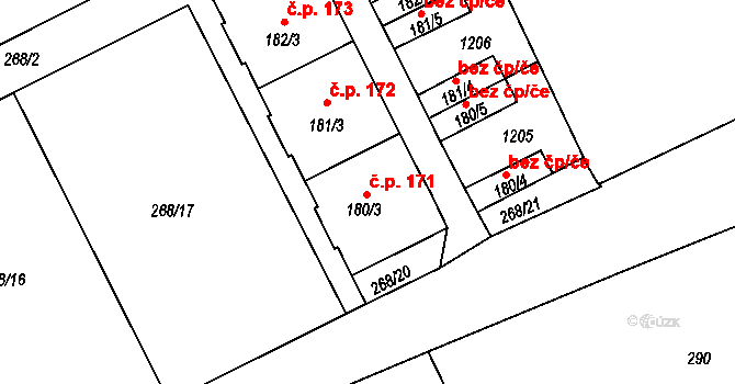 Velká Ves 171, Broumov na parcele st. 180/3 v KÚ Velká Ves u Broumova, Katastrální mapa