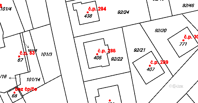 Trnová 286 na parcele st. 405 v KÚ Trnová u Plzně, Katastrální mapa