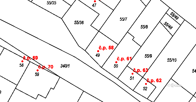 Kuničky 58 na parcele st. 49 v KÚ Kuničky, Katastrální mapa