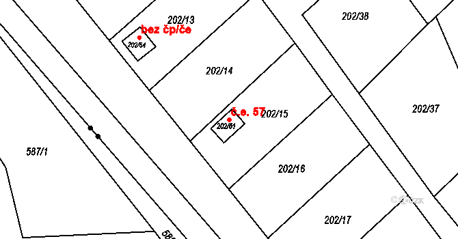 Červený Hrádek 57, Jirkov na parcele st. 202/61 v KÚ Červený Hrádek u Jirkova, Katastrální mapa