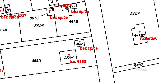 Znojmo 80256805 na parcele st. 858/7 v KÚ Oblekovice, Katastrální mapa