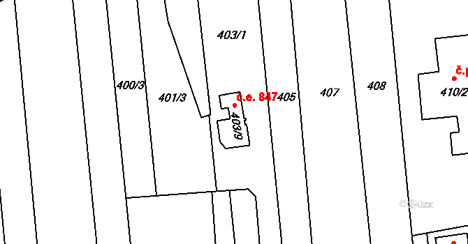 Maloměřice 847, Brno na parcele st. 403/9 v KÚ Maloměřice, Katastrální mapa