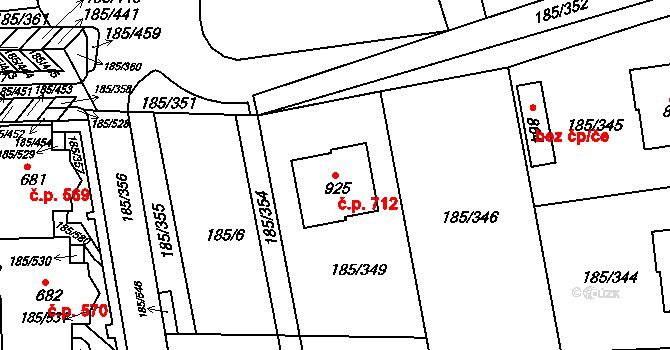 Chýně 712 na parcele st. 925 v KÚ Chýně, Katastrální mapa
