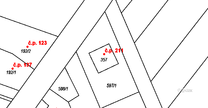 Hnojice 211 na parcele st. 357 v KÚ Hnojice, Katastrální mapa