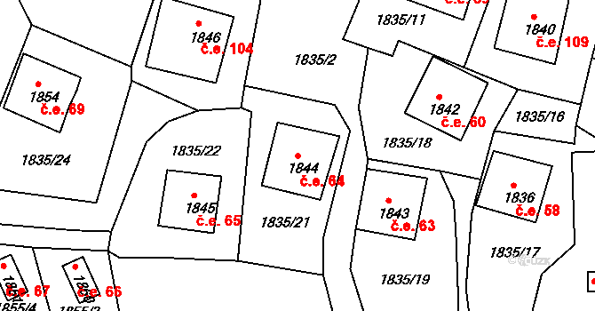 Jesenice 64 na parcele st. 1844 v KÚ Jesenice u Rakovníka, Katastrální mapa