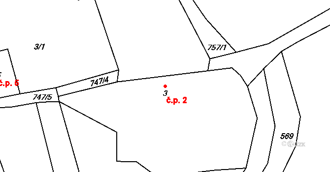 Čestětín 2, Nečtiny na parcele st. 3 v KÚ Čestětín, Katastrální mapa
