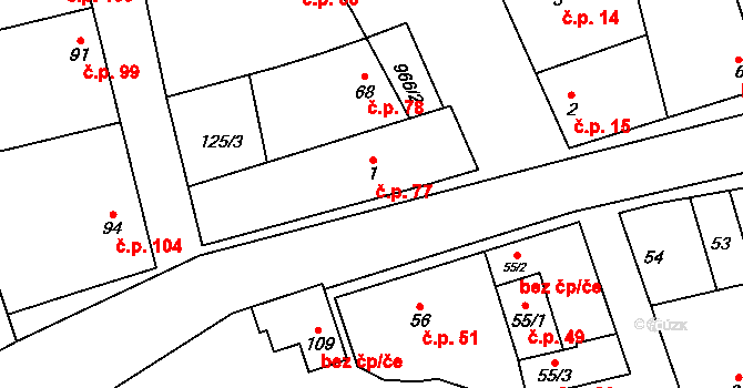 Hřivčice 77, Peruc na parcele st. 1 v KÚ Hřivčice, Katastrální mapa