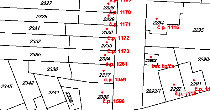 Louny 1261 na parcele st. 2334 v KÚ Louny, Katastrální mapa