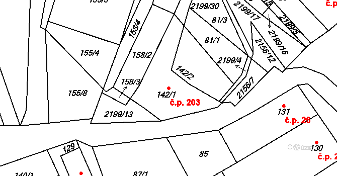 Lipnice nad Sázavou 203 na parcele st. 142/1 v KÚ Lipnice nad Sázavou, Katastrální mapa