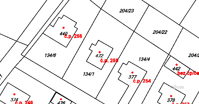 Slatina nad Zdobnicí 255 na parcele st. 472 v KÚ Slatina nad Zdobnicí, Katastrální mapa