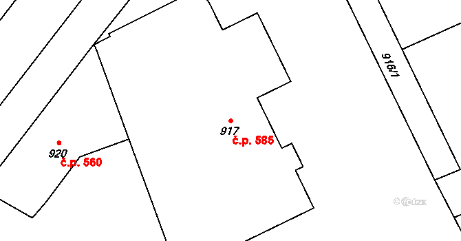 Dobruška 585 na parcele st. 917 v KÚ Dobruška, Katastrální mapa