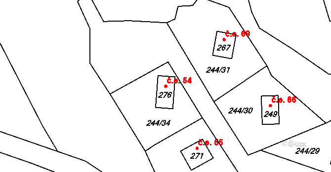Žopy 54, Holešov na parcele st. 276 v KÚ Žopy, Katastrální mapa