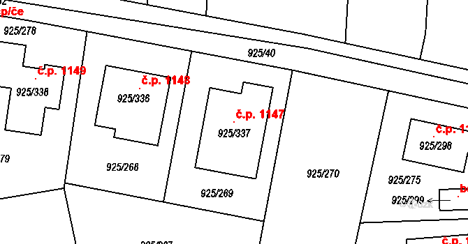 Srubec 1147 na parcele st. 925/337 v KÚ Srubec, Katastrální mapa