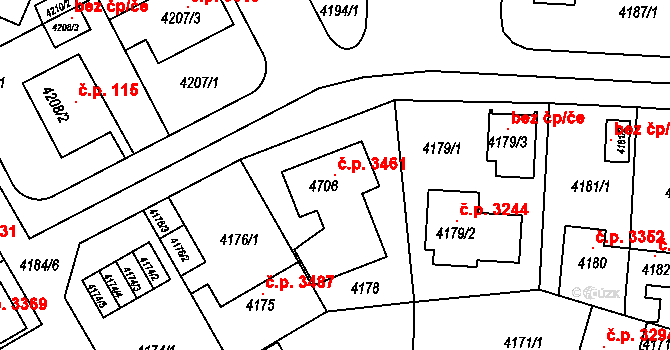 Strašnice 3461, Praha na parcele st. 4706 v KÚ Strašnice, Katastrální mapa