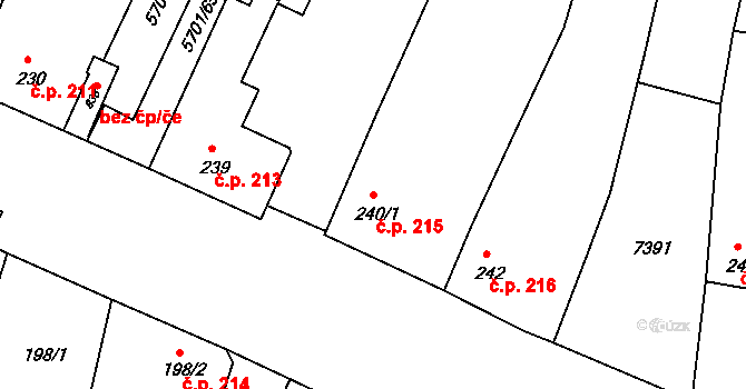 Hrádek 215 na parcele st. 240/1 v KÚ Hrádek u Znojma, Katastrální mapa