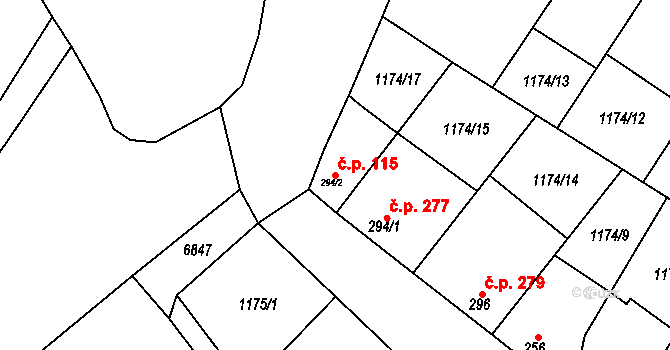 Jevišovice 115 na parcele st. 294/2 v KÚ Jevišovice, Katastrální mapa