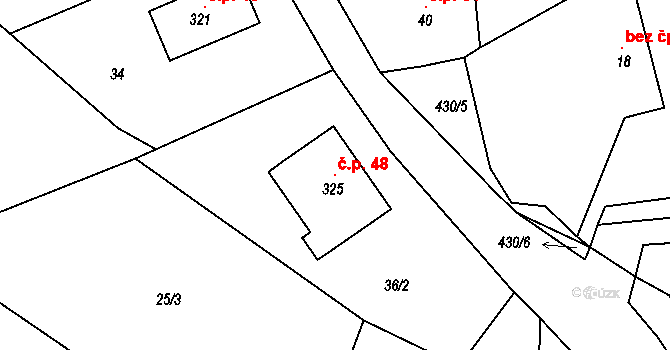 Suhrovice 48, Kněžmost na parcele st. 325 v KÚ Suhrovice, Katastrální mapa