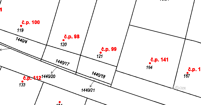 Mašovice 99 na parcele st. 121 v KÚ Mašovice u Znojma, Katastrální mapa