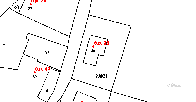 Hetlín 35, Černíny na parcele st. 38 v KÚ Hetlín, Katastrální mapa