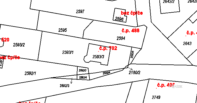 Mimoň I 702, Mimoň na parcele st. 2593/3 v KÚ Mimoň, Katastrální mapa
