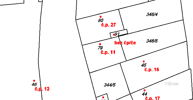 Srbce 11, Okřínek na parcele st. 79 v KÚ Srbce u Okřínka, Katastrální mapa