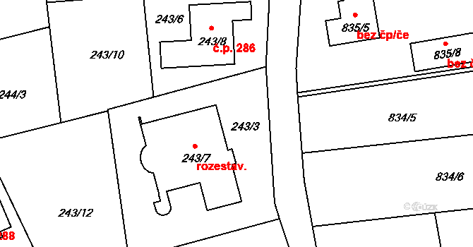 Srubec 276 na parcele st. 243/7 v KÚ Srubec, Katastrální mapa