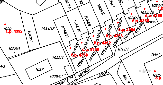 Mšeno nad Nisou 4369, Jablonec nad Nisou na parcele st. 1034/23 v KÚ Mšeno nad Nisou, Katastrální mapa