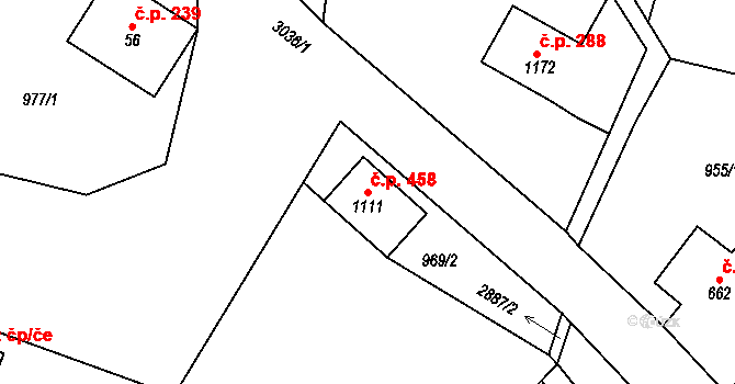 Polubný 458, Kořenov na parcele st. 1111 v KÚ Polubný, Katastrální mapa