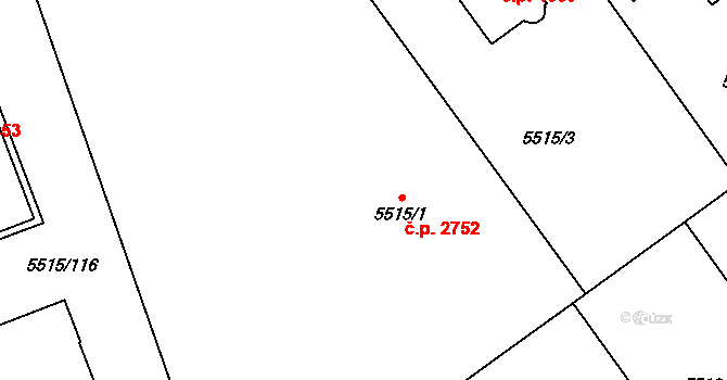 Jihlava 2752 na parcele st. 5515/1 v KÚ Jihlava, Katastrální mapa