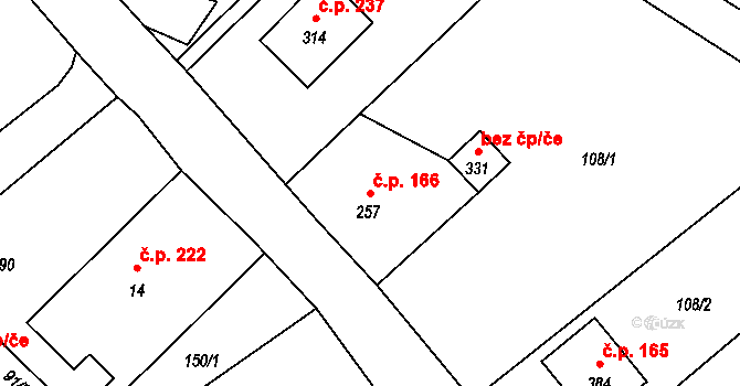 Pihel 166, Nový Bor na parcele st. 257 v KÚ Pihel, Katastrální mapa