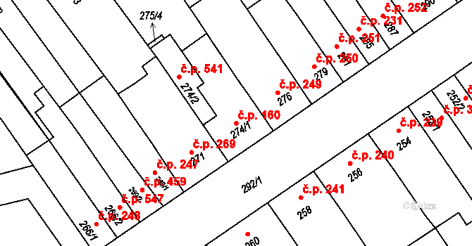 Žabčice 160 na parcele st. 274/1 v KÚ Žabčice, Katastrální mapa