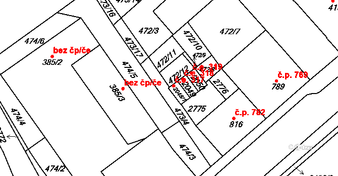 Tišnov 317 na parcele st. 2048/1 v KÚ Tišnov, Katastrální mapa