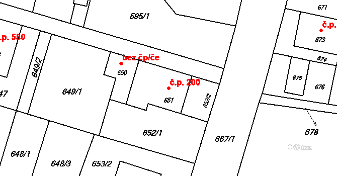 Horní Těrlicko 200, Těrlicko na parcele st. 651 v KÚ Horní Těrlicko, Katastrální mapa
