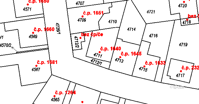 Kročehlavy 1640, Kladno na parcele st. 4711 v KÚ Kročehlavy, Katastrální mapa