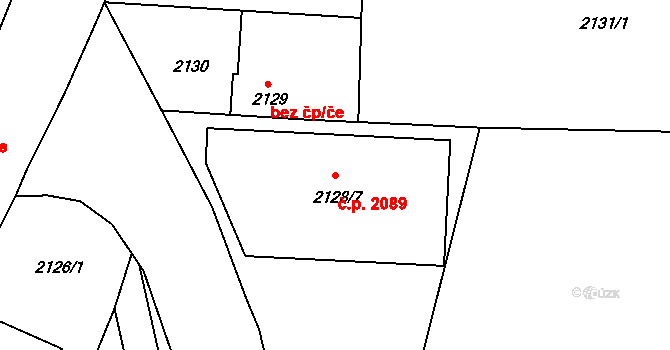 Benešov 2089 na parcele st. 2128/7 v KÚ Benešov u Prahy, Katastrální mapa