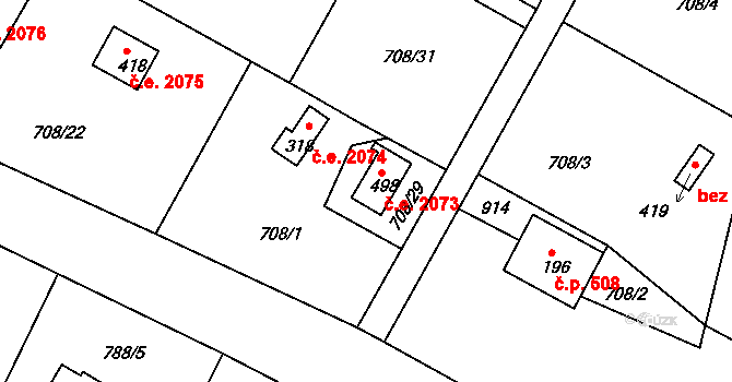 Skuheř 2073, Kamenice na parcele st. 498 v KÚ Těptín, Katastrální mapa