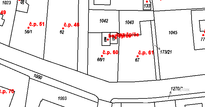 Radimovice 60 na parcele st. 66/1 v KÚ Radimovice u Sychrova, Katastrální mapa