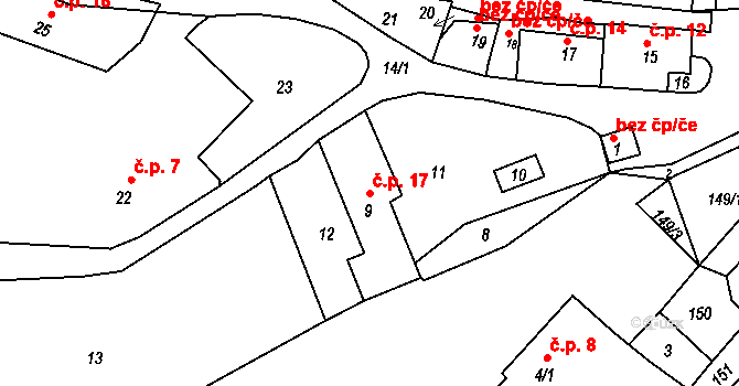 Brusná 17, Lomnice na parcele st. 9 v KÚ Brusná, Katastrální mapa