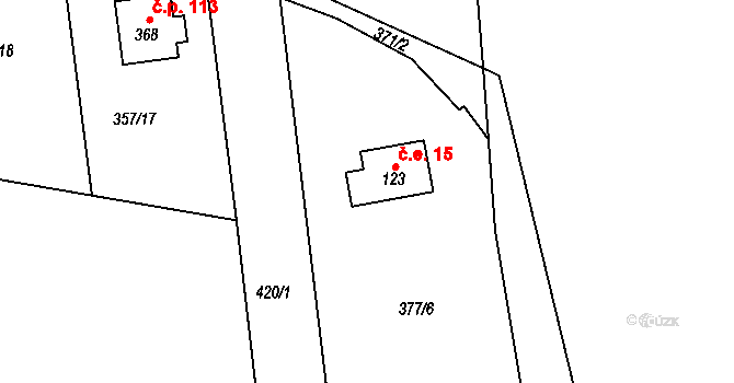 Hatě 15, Skuhrov na parcele st. 123 v KÚ Skuhrov pod Brdy, Katastrální mapa
