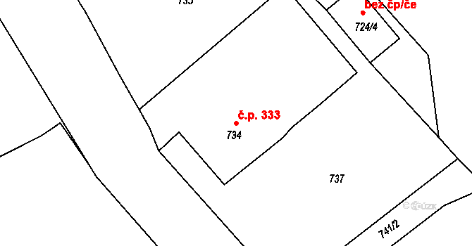 Palkovice 333 na parcele st. 734 v KÚ Palkovice, Katastrální mapa