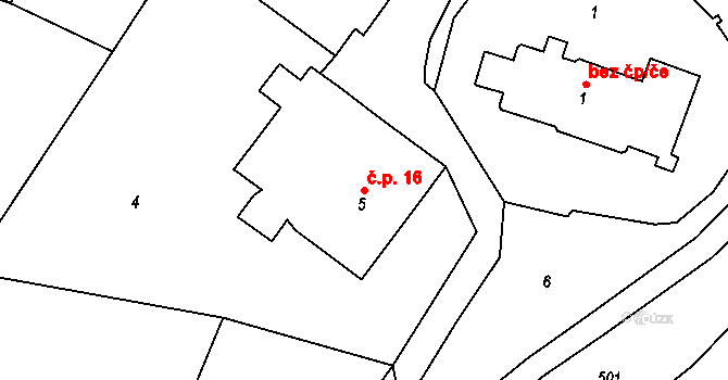 Sendražice 16 na parcele st. 5 v KÚ Sendražice u Smiřic, Katastrální mapa