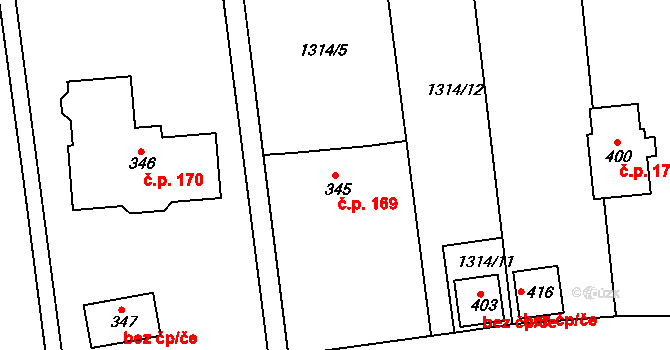 Kamenec u Poličky 169 na parcele st. 345 v KÚ Kamenec u Poličky, Katastrální mapa