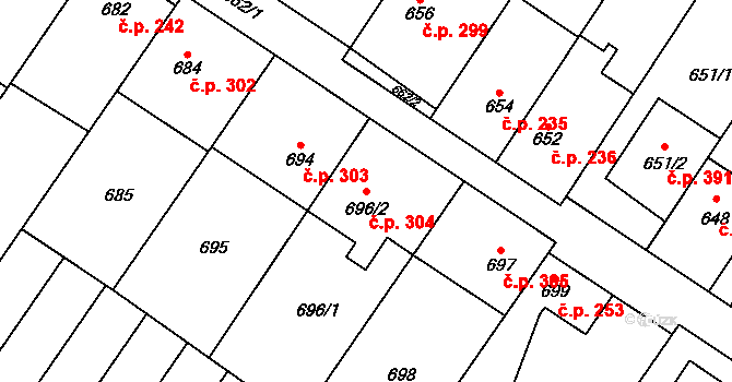 Křelov 304, Křelov-Břuchotín na parcele st. 696/2 v KÚ Křelov, Katastrální mapa