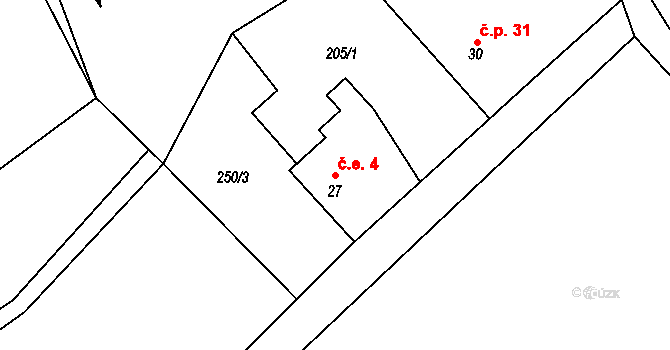 Kardavec 4, Hluboš na parcele st. 27 v KÚ Kardavec, Katastrální mapa