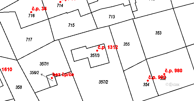 Hořovice 1312 na parcele st. 357/3 v KÚ Velká Víska, Katastrální mapa