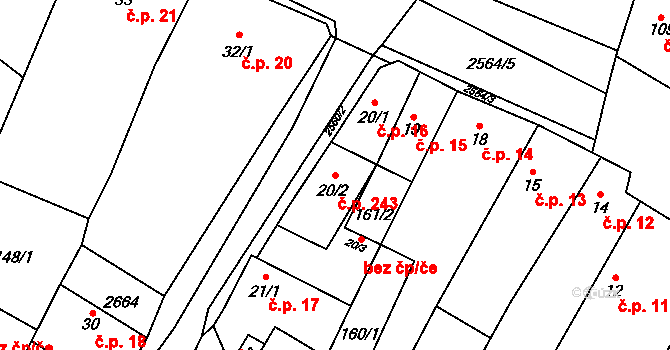 Třebenice 243 na parcele st. 20/2 v KÚ Třebenice, Katastrální mapa