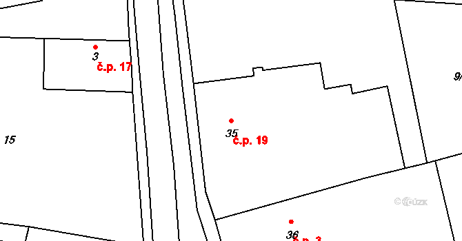 Vrbice 19 na parcele st. 35 v KÚ Vrbice u Roudnice nad Labem, Katastrální mapa