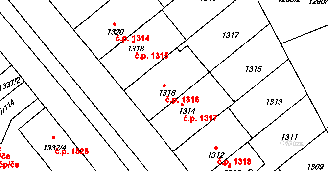 Roudnice nad Labem 1316 na parcele st. 1316 v KÚ Roudnice nad Labem, Katastrální mapa