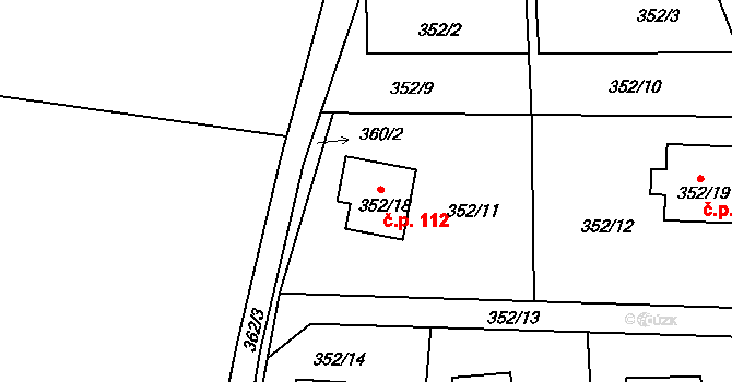 Košťálov 112 na parcele st. 352/18 v KÚ Košťálov, Katastrální mapa