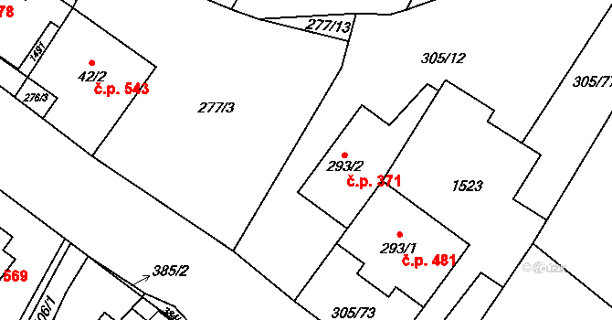 Hutisko 371, Hutisko-Solanec na parcele st. 293/2 v KÚ Hutisko, Katastrální mapa